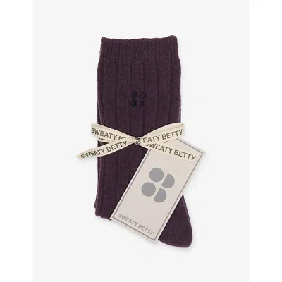 Sweaty Betty Womens Cosy Logo-embroidered Knitted Wool And Cashmere-blend Socks Neptune Purple In Black
