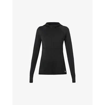 Sweaty Betty Womens Black Pro Run Zip-up Stretch Recycled-polyester Top Xxl
