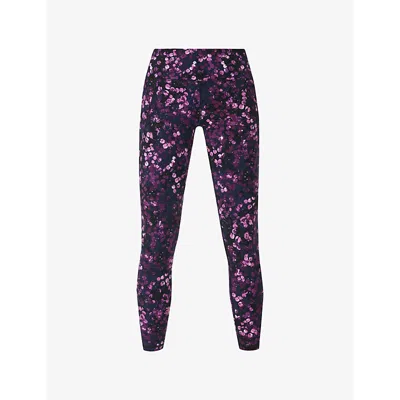 Sweaty Betty Womens  Power Workout Abstract-pattern Stretch-jersey Leggings In Purple Lilypad Print
