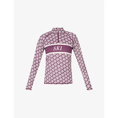 Sweaty Betty Womens Purple Stripe Print Therma Ski Half-zip Top Xs