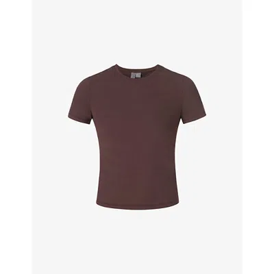 Sweaty Betty Womens Sable Brown Essential Sculpt Short-sleeve Cotton-jersey Top Xxl
