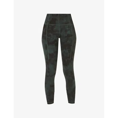 Sweaty Betty Womens  Super Soft Graphic-print Stretch-jersey Yoga Leggings In Trek Green Spray Dye