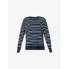 Sweaty Betty Womens After Class Longline Striped Cotton-blend Jumper Navy Blue Stripe