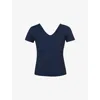 Sweaty Betty Womens Gaia V-neck Stretch-woven T-shirt Navy Blue In Navy Blue