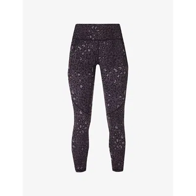 Sweaty Betty Womens Black Lux Leopprint Power 7/8 Leopard-print Gym Stretch-woven Leggings Xl