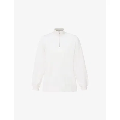SWEATY BETTY WOMENS LILY WHITE REVIVE LONGLINE HALF-ZIP COTTON-BLEND SWEATSHIRT XXS/XS