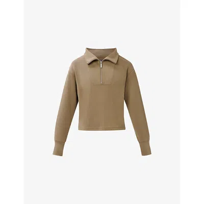 Sweaty Betty Womens Khakibrown Sand Wash Half-zip Crop Jersey Sweatshirt Xs In Gray