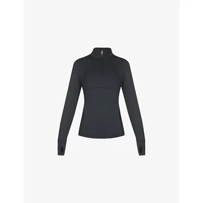 Sweaty Betty Womens Black Therma Half-zip Midlayer Top In Blue