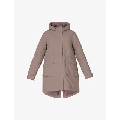 Sweaty Betty Womens Taupe Brown Winter Stride Hooded Parka Coat In Pink