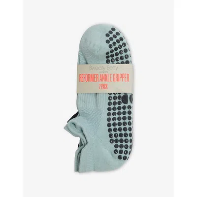 Sweaty Betty Womens Vapourblue Navyblue Reformer Ankle-gripper Stretch Cotton-blend Socks Pack Of Two In Green