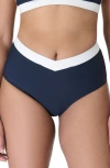 Sweaty Betty Wrap Front High Waist Bikini Bottoms In Navyblue Lilywhite