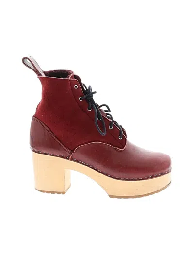 Pre-owned Swedish Hasbeens Ankle Boots In Burgundy