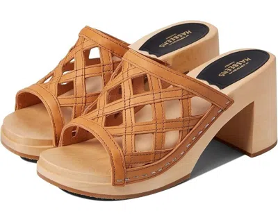 Swedish Hasbeens Basket Clog Women's 7 Brown Leather Slip-on Block Heel Khd350