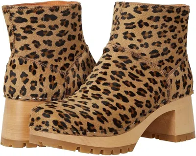 Swedish Hasbeens Boots Women's Brown Leopard Leather Ankle Bootie Jobb460 In Animal Print