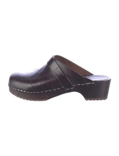 Pre-owned Swedish Hasbeens Embossed Leather Animal Print Mules In Purple