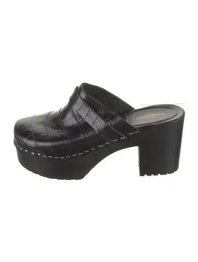 Pre-owned Swedish Hasbeens Embossed Leather Mules In Black