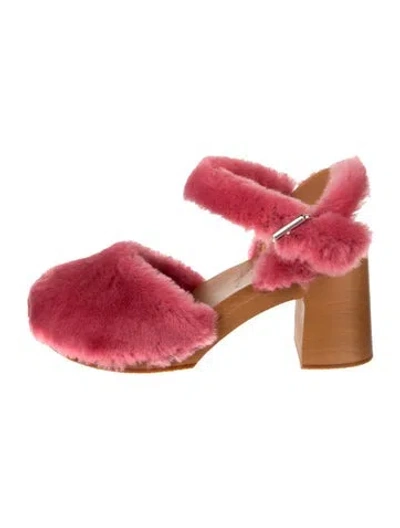 Pre-owned Swedish Hasbeens Faux Fur Pumps In Red