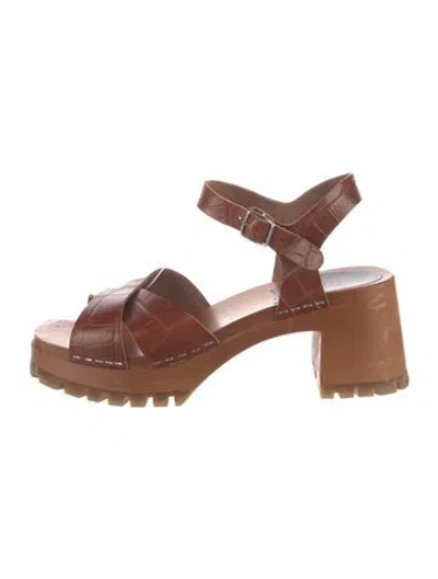 Pre-owned Swedish Hasbeens Leather Animal Print Sandals In Brown