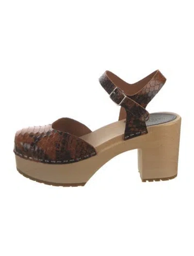 Pre-owned Swedish Hasbeens Leather Animal Print Slingback Pumps In Brown