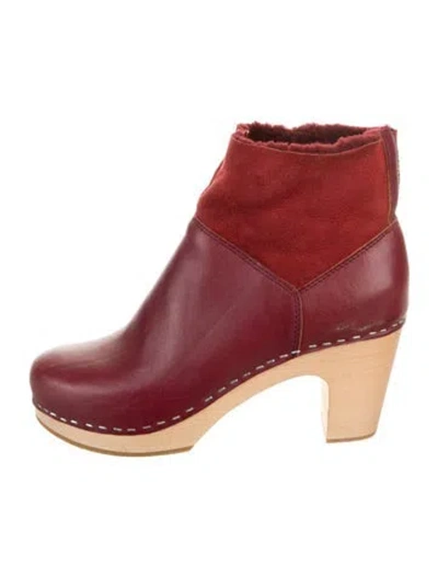 Pre-owned Swedish Hasbeens Leather Boots In Burgundy