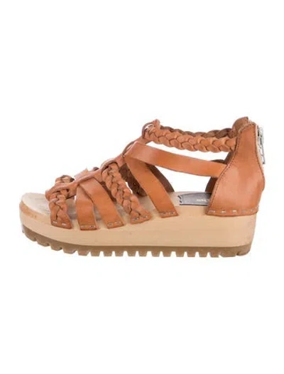 Pre-owned Swedish Hasbeens Leather Braided Accents Gladiator Sandals In Brown