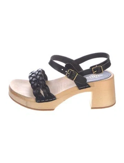 Pre-owned Swedish Hasbeens Leather Braided Accents Slingback Sandals In Black