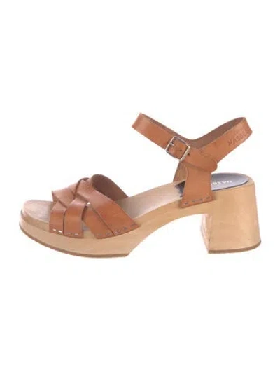 Pre-owned Swedish Hasbeens Leather Colorblock Pattern Sandals In Brown