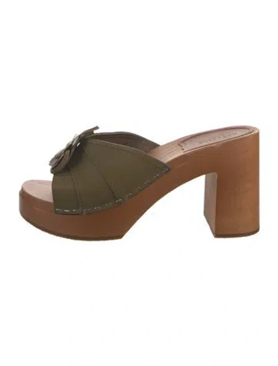 Pre-owned Swedish Hasbeens Leather Colorblock Pattern Slides In Brown