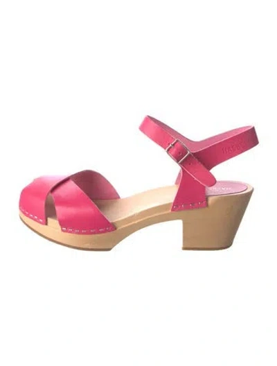 Pre-owned Swedish Hasbeens Leather Cutout Accent Sandals In Pink