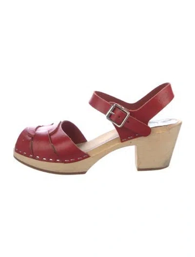 Pre-owned Swedish Hasbeens Leather Cutout Accent Slingback Sandals In Red