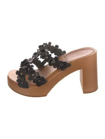 Pre-owned Swedish Hasbeens Leather Floral Print Sandals In Brown