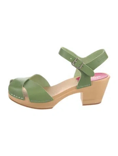 Pre-owned Swedish Hasbeens Leather Floral Print Slingback Pumps In Green
