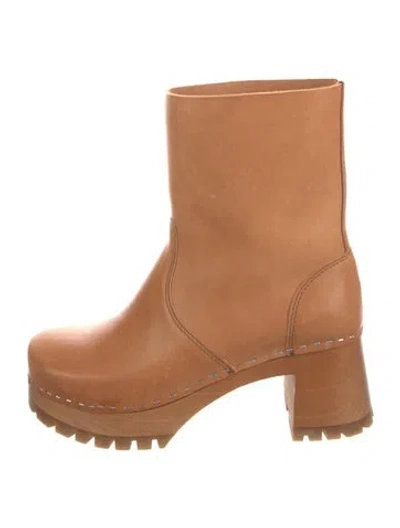 Pre-owned Swedish Hasbeens Leather Leather Trim Embellishment Boots In Neutral