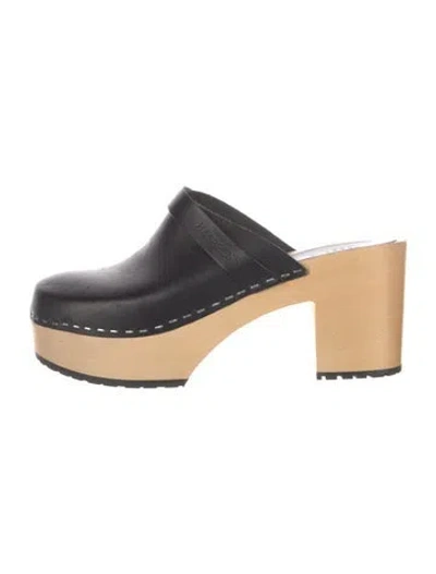 Pre-owned Swedish Hasbeens Leather Mules In Black