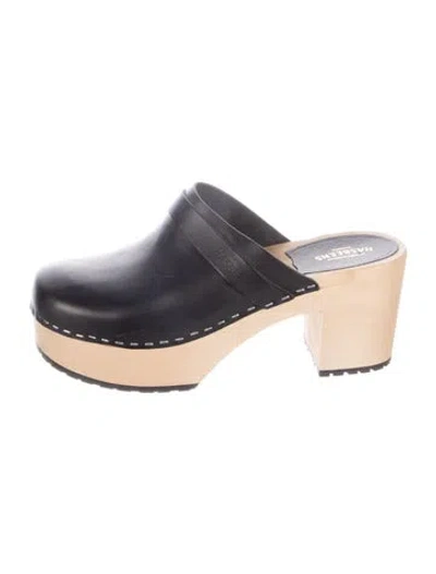 Pre-owned Swedish Hasbeens Leather Mules In Black