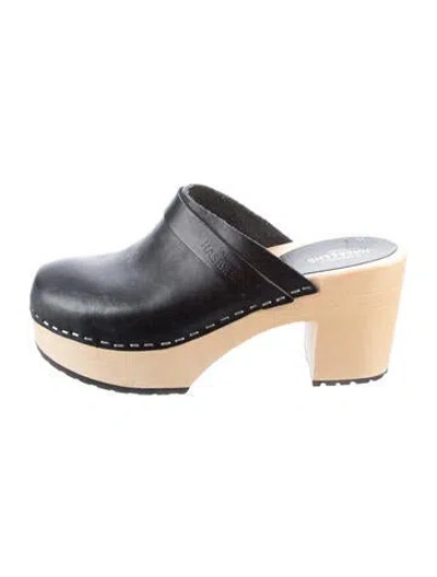 Pre-owned Swedish Hasbeens Leather Mules In Black
