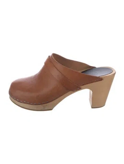 Pre-owned Swedish Hasbeens Leather Mules In Brown