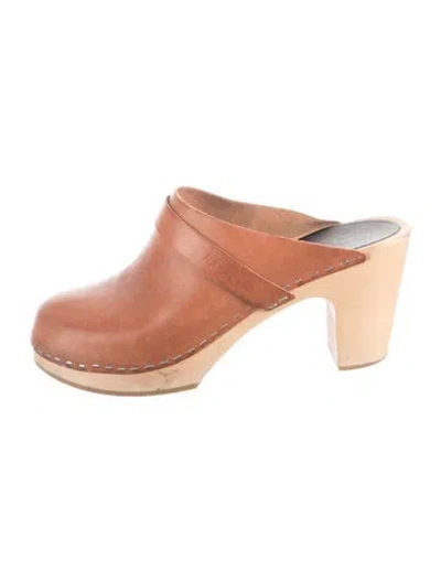 Pre-owned Swedish Hasbeens Leather Mules In Brown