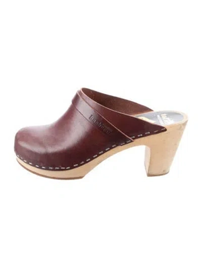 Pre-owned Swedish Hasbeens Leather Mules In Burgundy