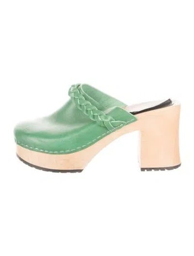 Pre-owned Swedish Hasbeens Leather Mules In Green