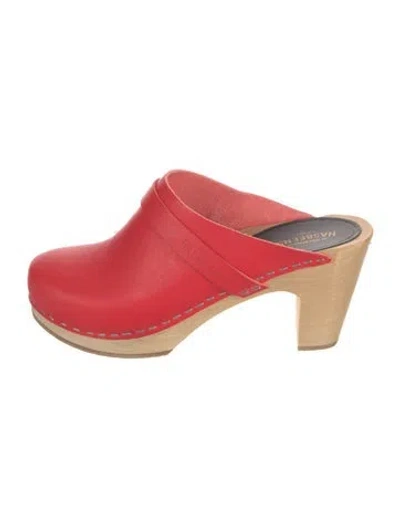 Pre-owned Swedish Hasbeens Leather Mules In Red
