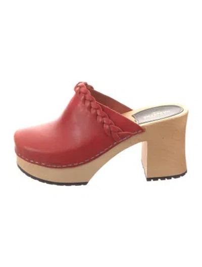 Pre-owned Swedish Hasbeens Leather Mules In Red