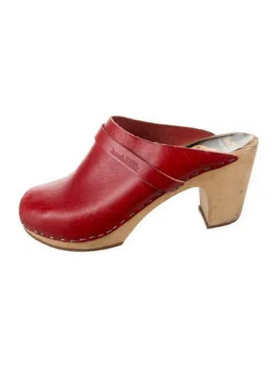Pre-owned Swedish Hasbeens Leather Mules In Red