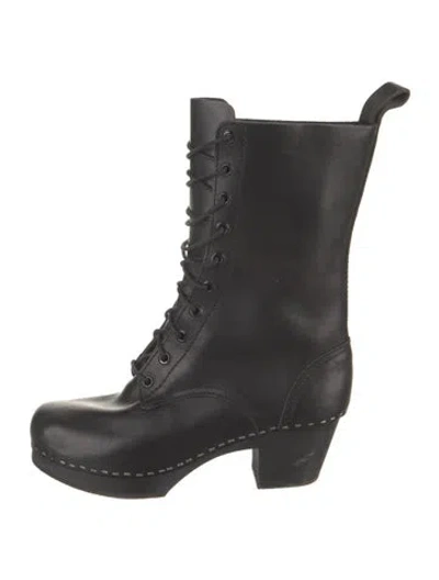 Pre-owned Swedish Hasbeens Leather Rain Boots In Black