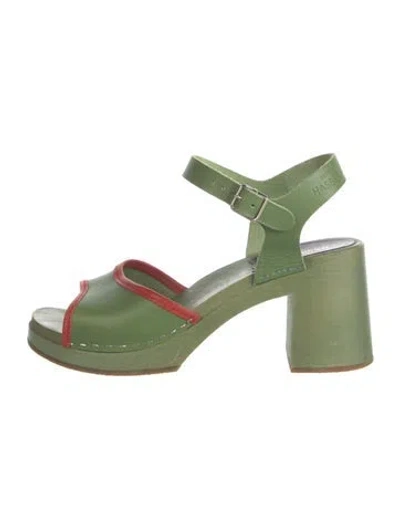 Pre-owned Swedish Hasbeens Leather Sandals In Green