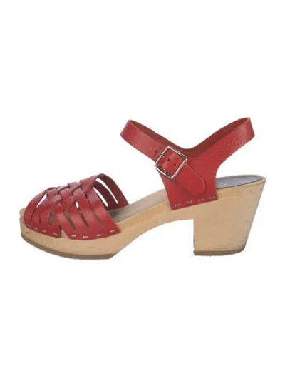 Pre-owned Swedish Hasbeens Leather Sandals In Red