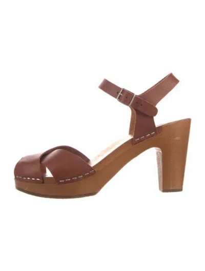 Pre-owned Swedish Hasbeens Leather Slingback Pumps In Brown