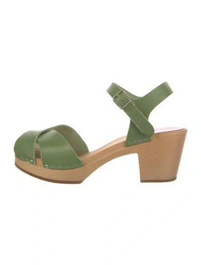 Pre-owned Swedish Hasbeens Leather Slingback Pumps In Green