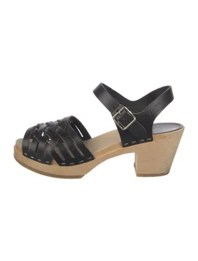 Pre-owned Swedish Hasbeens Leather Slingback Sandals In Black