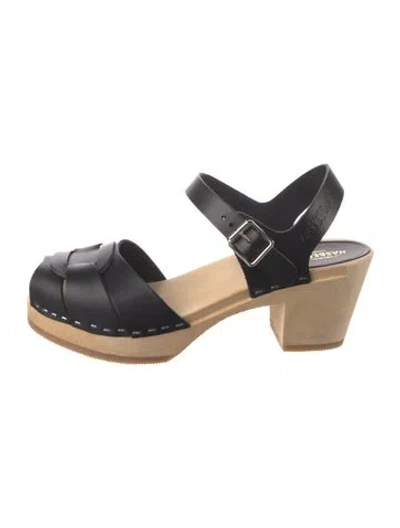 Pre-owned Swedish Hasbeens Leather Slingback Sandals In Black